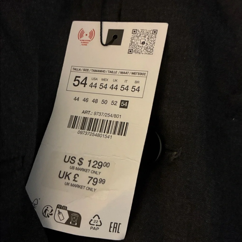 Zara Men NWT suit coat blazer gray size 44 9737/254